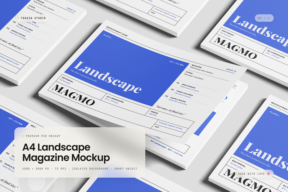 A4 Landscape Magazine Mockup, a Books & Magazine Mockup by Toasin Studio (Photo 1 of 7)