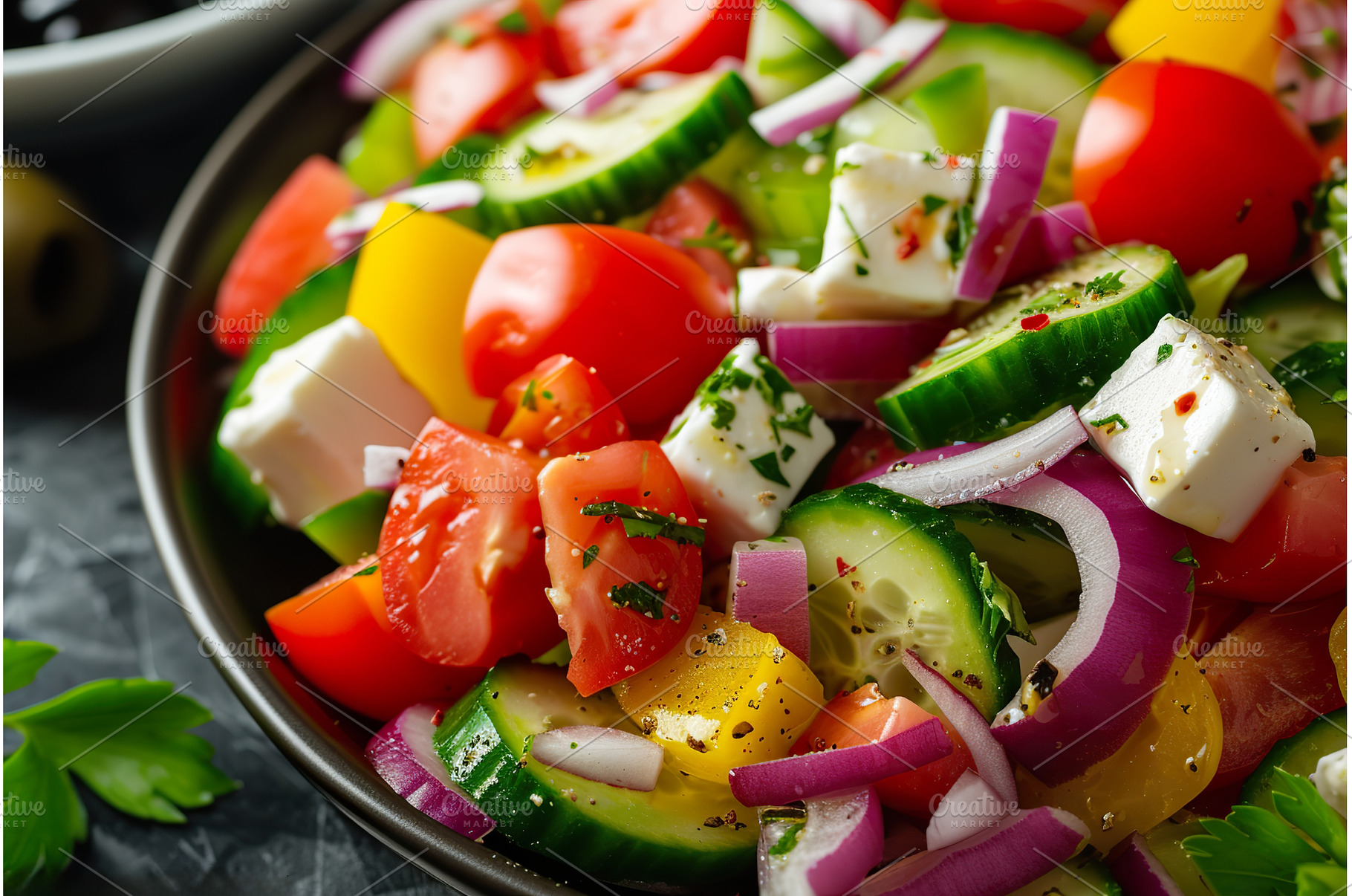 Fresh greek salad with tomatoes, a Food & Drink Photo by Lermont51