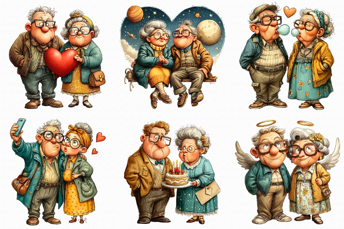 Whimsical Valentine Old Couple Clipa, an Illustration by Libby Wishes (Photo 4 of 7)