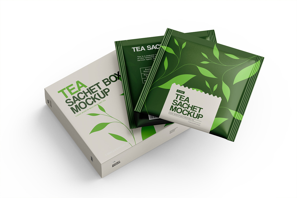 Tea Sachets with Box Mockup, a Packaging Mockup by Ram Studio (Photo 21 of 27)