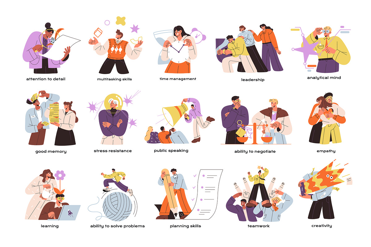 Soft skills for work, business set, a Person Illustration by PaperTrident (Photo 1 of 16)