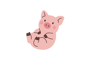 Cute piglet lying on back with smile, an Animal Illustration by GraphiShop