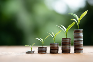 Stacks of coins with growing plants, a Business Photo by MistyDay