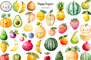 Watercolor Kawaii fruits clipart, a Food Illustration by Art and Funny (Thumbnail 2 of 3)
