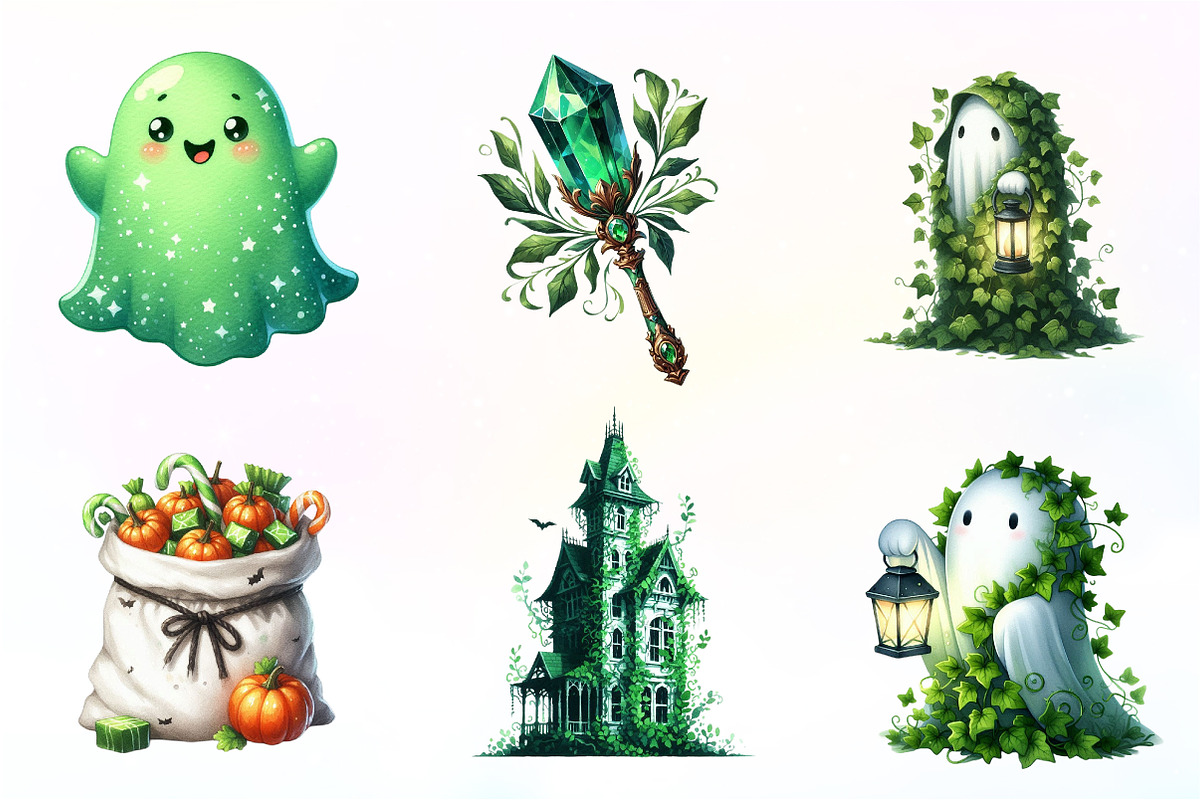 Green & White Halloween Clipart, an Illustration by CreationArt (Photo 9 of 9)