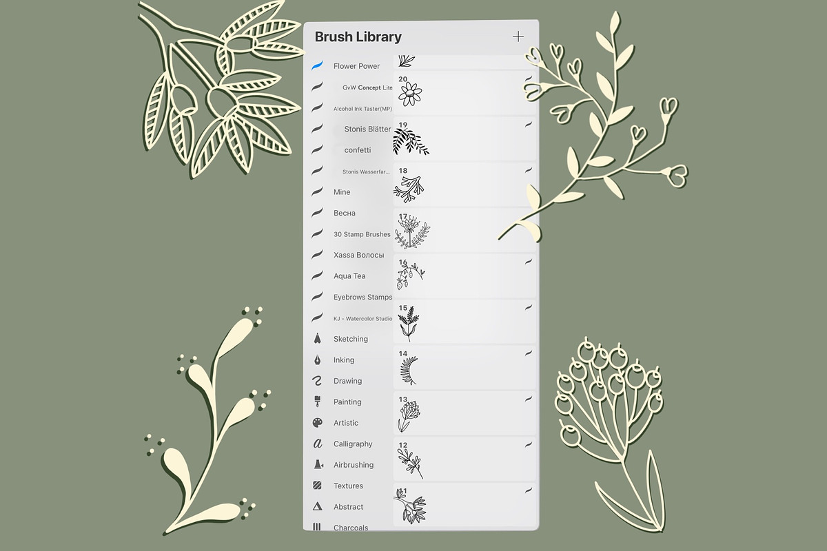 100 Floral Stamp brushes, an Illustration by Olga Brinza (Photo 3 of 11)