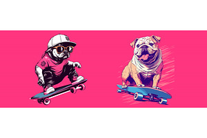 Skateboarding Bulldog and Child in, an Illustration by ZinetroN