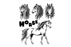 Beautiful Horse Set . Hand drawn, an Animal Illustration by Nenahliadava Design