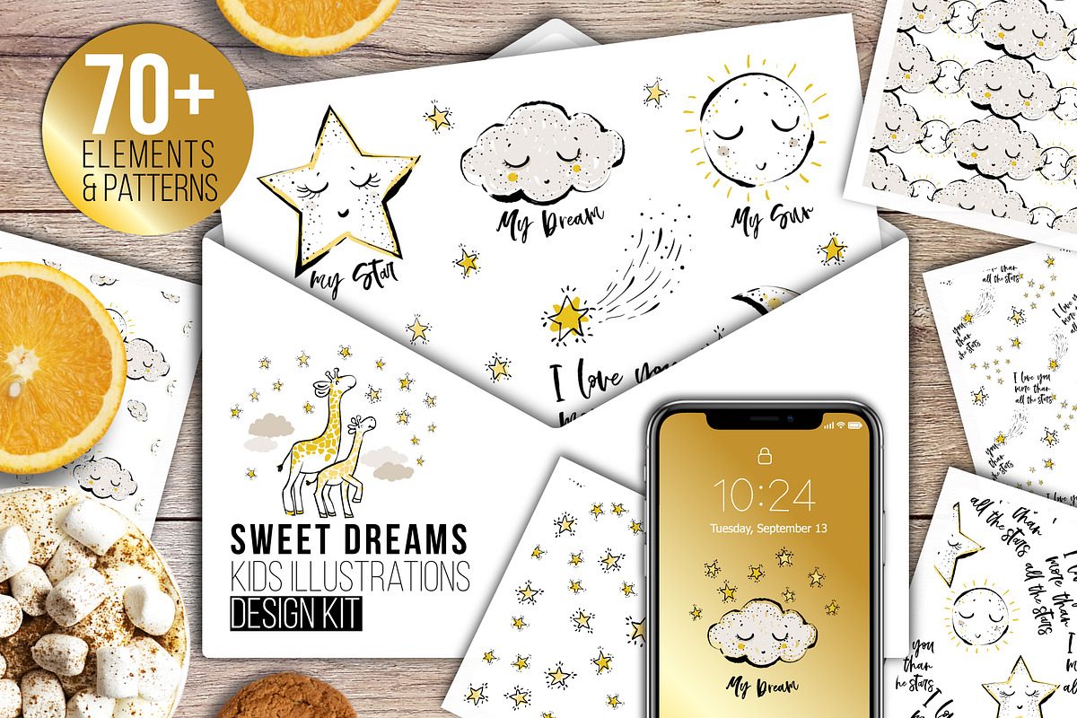 Goodnight Kid Elements & 70 Patterns, a Pattern Graphic by Sopelkin (Photo 1 of 10)