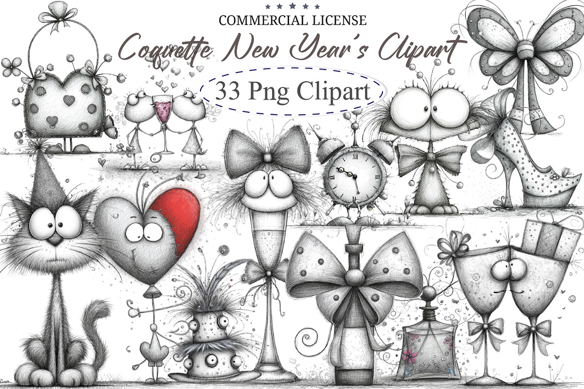Coquette New Year's Clipart, an Illustration by designcity5 (Photo 1 of 5)