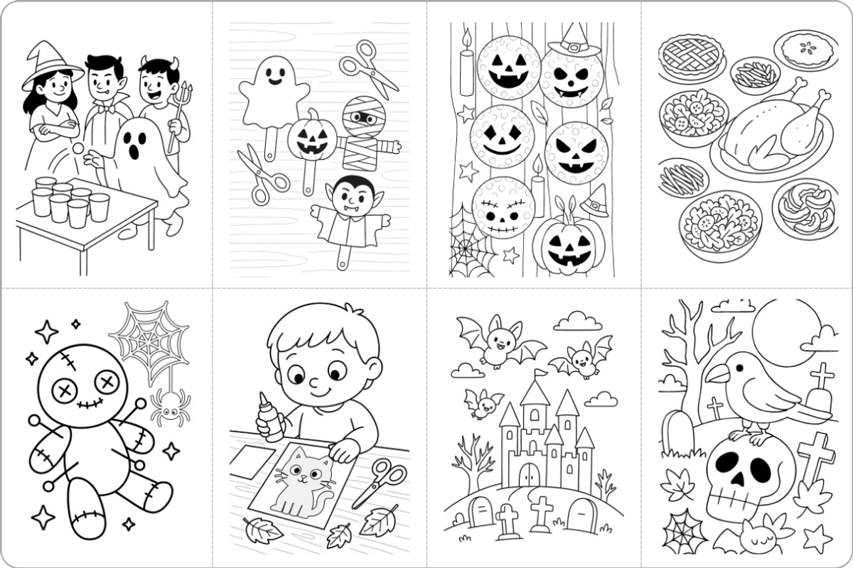 Halloween Activity Coloring PDF Page, a Seasonal Illustration by Nuvame Arts & Designs (Photo 6 of 8)