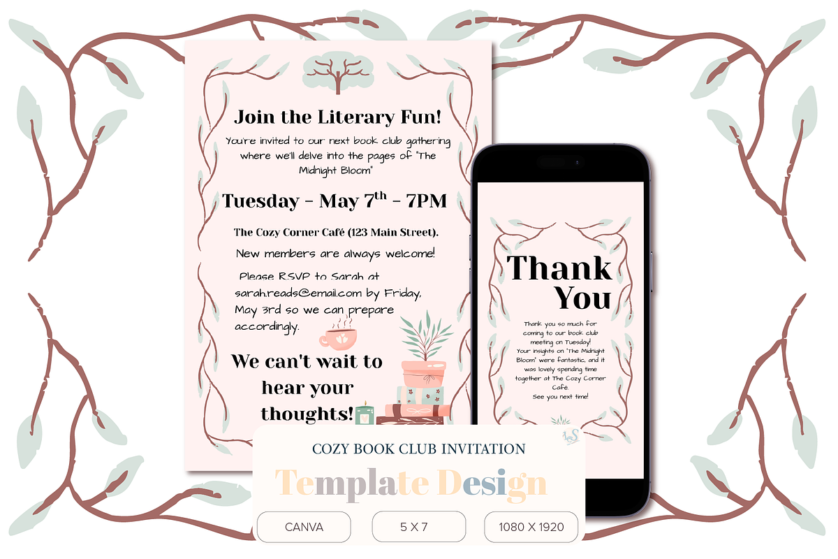 Cozy Book Club Invitation Template, an Invitation Template by Little Creative Scribbles (Photo 1 of 7)