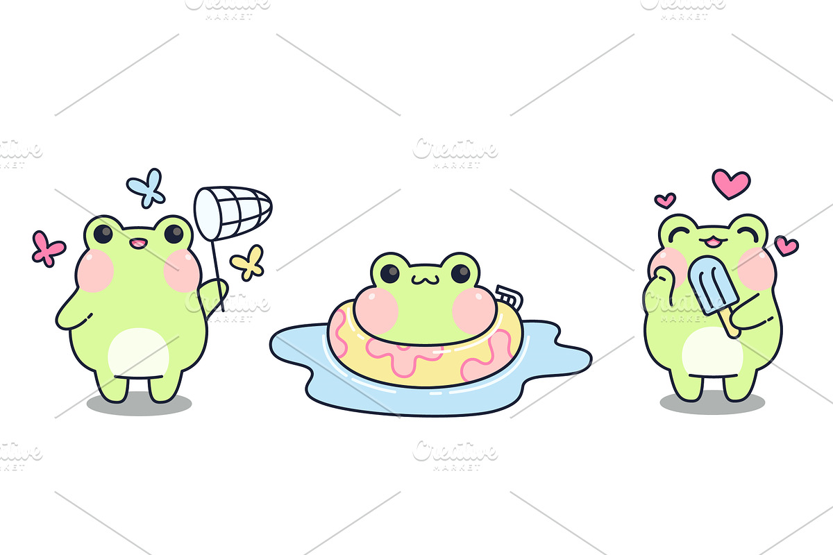 Kawaii cartoon frog set., an Animal Illustration by art PVP - market