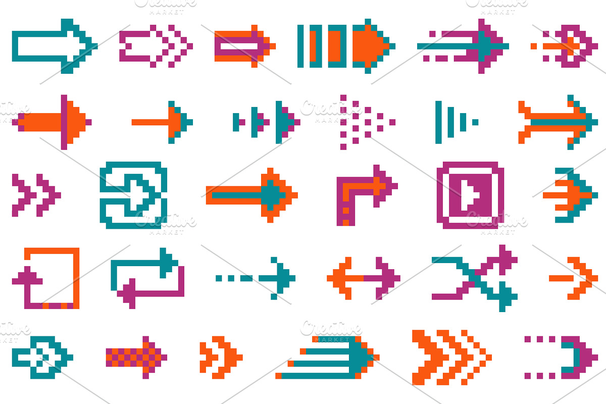 Color pixel 8 bit arrows. Retro, an Object Illustration by YummyBuum