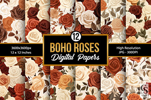 Boho Rose Flowers Digital Papers