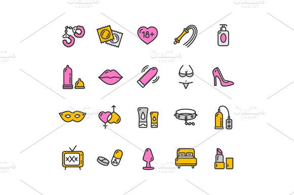 Intim Or Sex Shop Icon Set. Vector