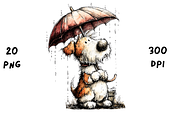 Whimsical Rainy Dog Clipart, an Animal Illustration by GiraffeCreative (Thumbnail 7 of 20)