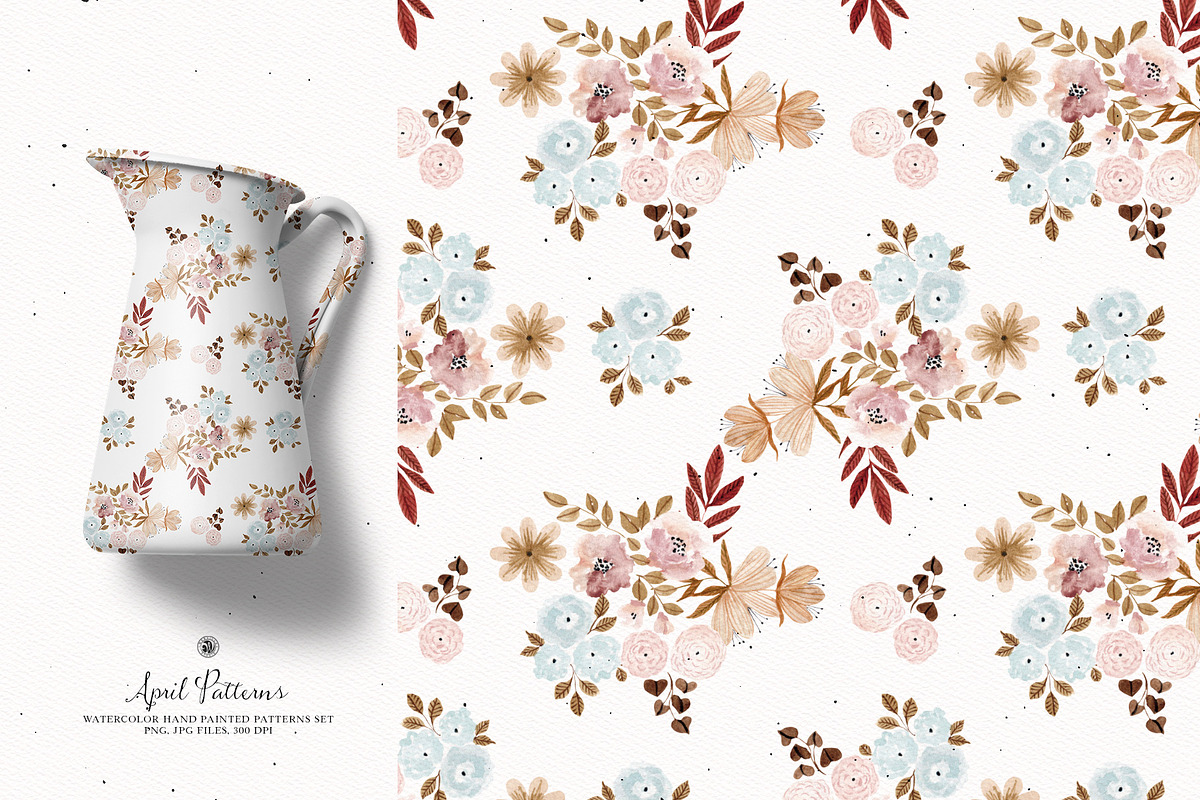 April Patterns - watercolor patterns, a Pattern Graphic by Webvilla Studio (Photo 4 of 5)