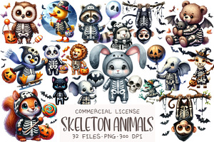 Halloween Skeleton Animals Clipart, an Illustration by OK Design
