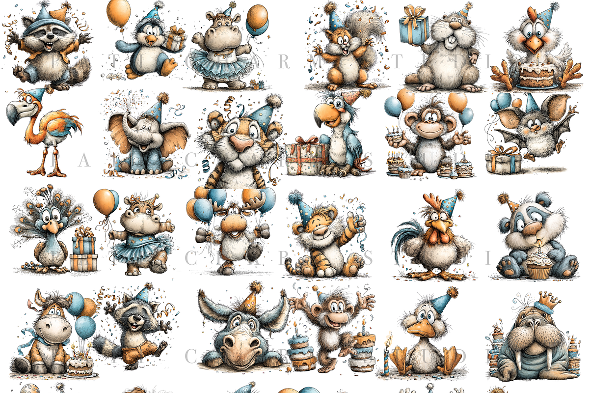 100 Birthday Animal Clipart PNGs, an Animal Illustration by Pati Charm Studio (Photo 2 of 9)