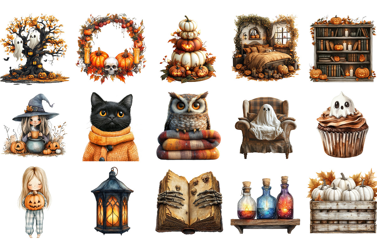 Watercolor Cozy Haunt Clipart, an Illustration by Designking (Photo 2 of 5)