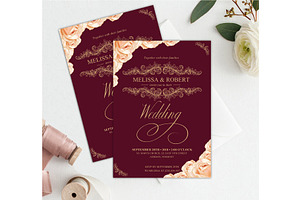 Rose Gold Roses Burgundy Invite