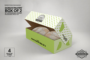 Box Of Two Donut Pastry Box Mockup