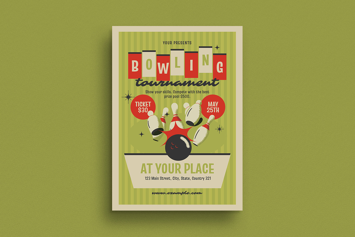 Retro Bowling Tournament Flyer, a Flyer Template by Guuver (Photo 1 of 3)