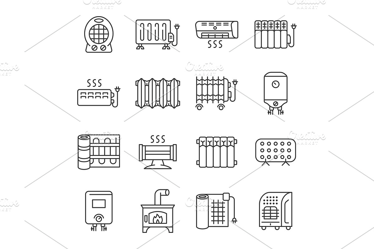Heater line icon set, an Outline Icon by ElineDesign (Photo 1 of 3)