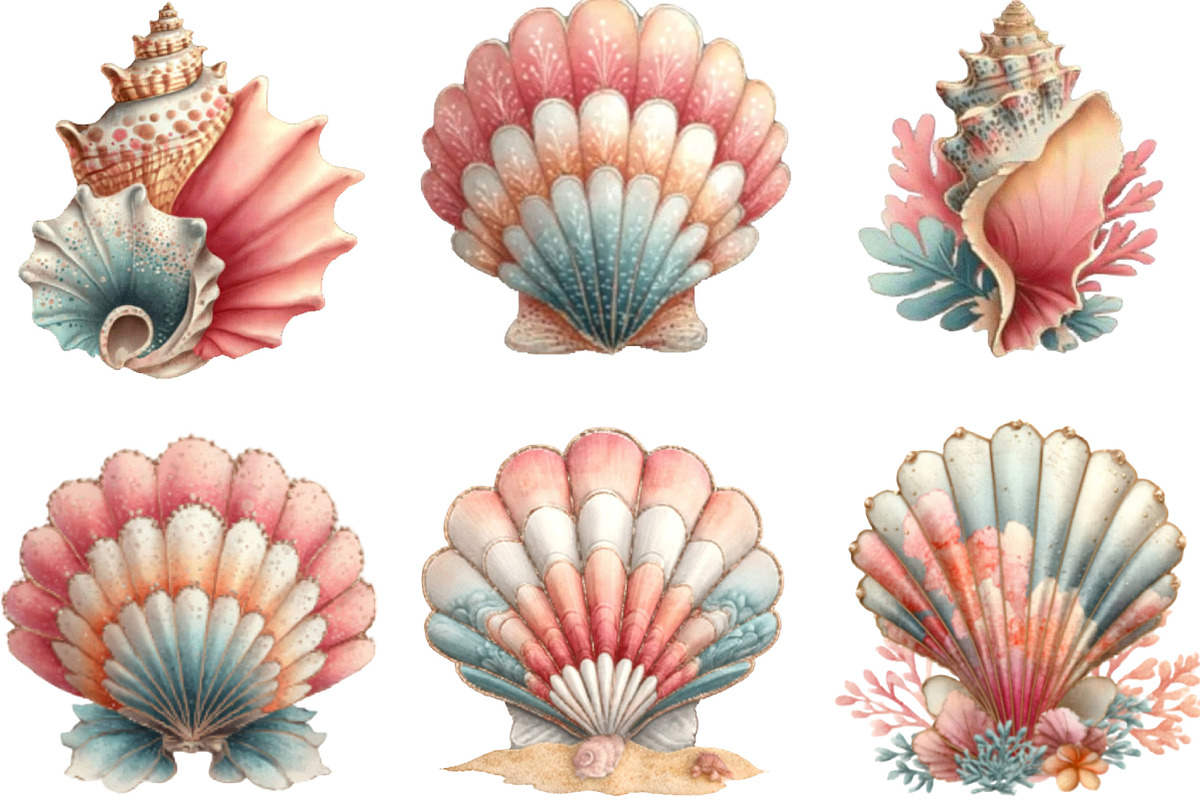 Watercolor Summer Seashell Clipart, an Illustration by Designking (Photo 2 of 5)