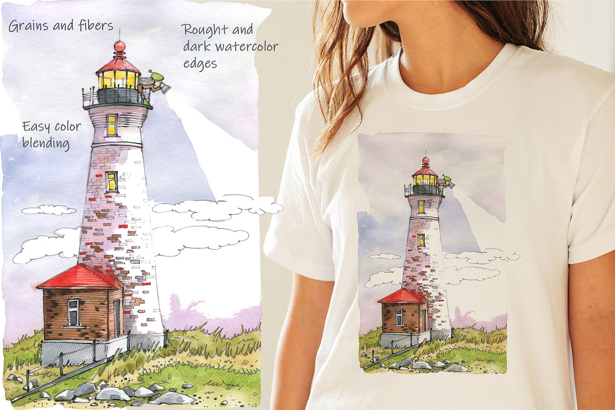 Lighthouse. Watercolor. Ready print., a Texture Illustration by Novikova Lida (Photo 3 of 4)