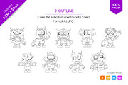 9 Funny cartoon robots. Tshirt, PNG., an Animal Illustration by KENO Mascots (Thumbnail 4 of 5)
