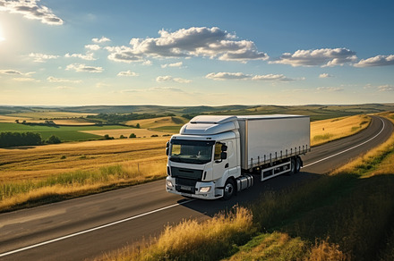 Aerial view of truck on the road in the countryside., a Transportation Photo by AS photostudio