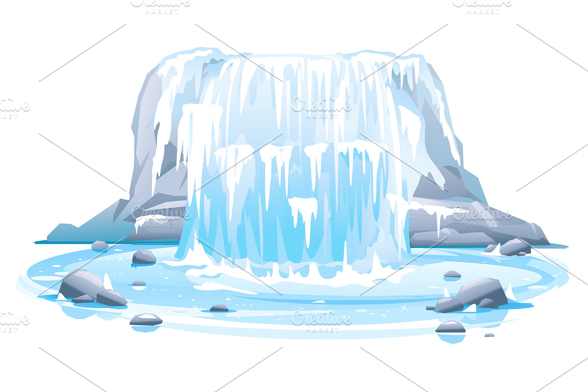 Frozen waterfall in front view, an Object Illustration by Oceloti