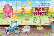 Farm objects watercolor clipart, an Object Graphic by Trinibis (Thumbnail 1 of 5)