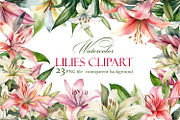 lilies clipart, Watercolor floral, a Decorative Illustration by ElenazlataArt (Thumbnail 1 of 6)