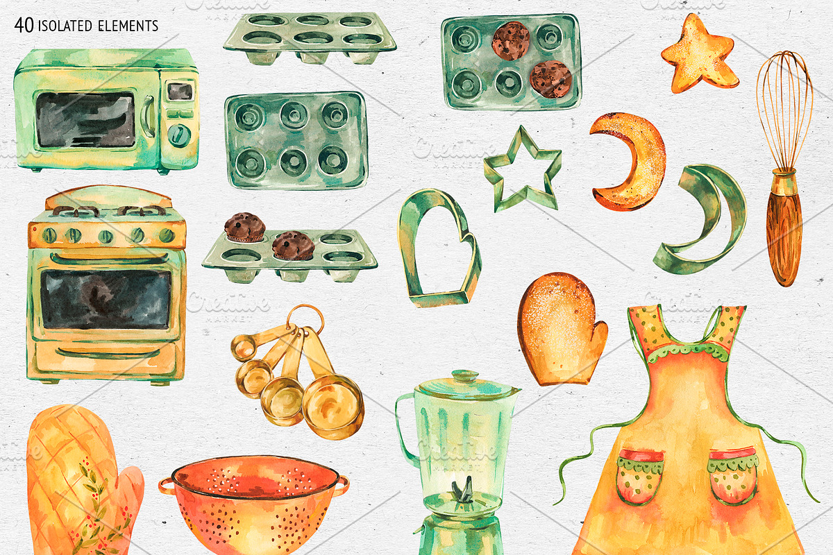 Watercolor kitchen utensils clipart, an Object Graphic by Belusuab (Photo 3 of 4)