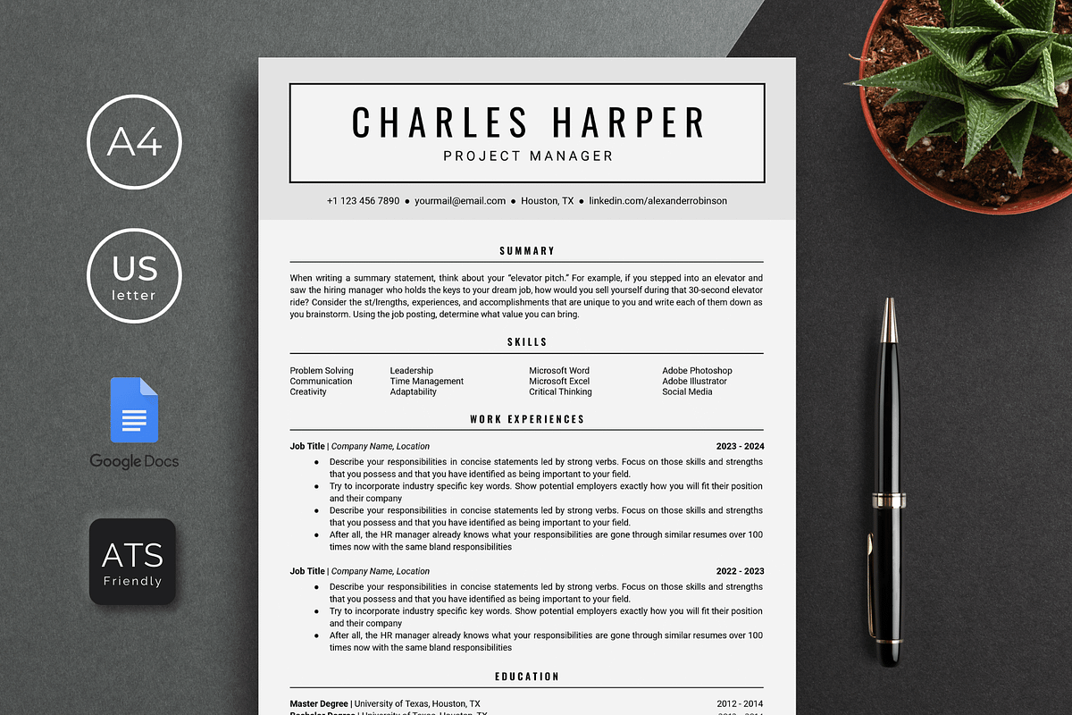 ATS Resume Template Google Docs, a Resume Template by bonadigitals (Photo 1 of 5)