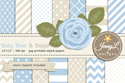 Beige & Blue Digital Paper Clipart, a Pattern Graphic by JennyL Designs (Thumbnail 1 of 3)