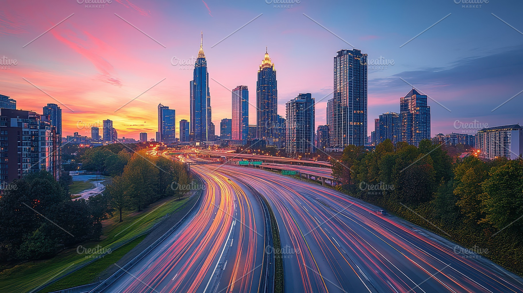 Atlanta Skyline Sunset Cityscape Hig, a Background Photo by Pixeness Studio