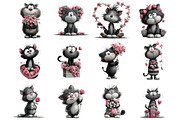 Whimsical Valentine Cats Clipart, an Illustration by DreamArtGraphic (Thumbnail 3 of 4)