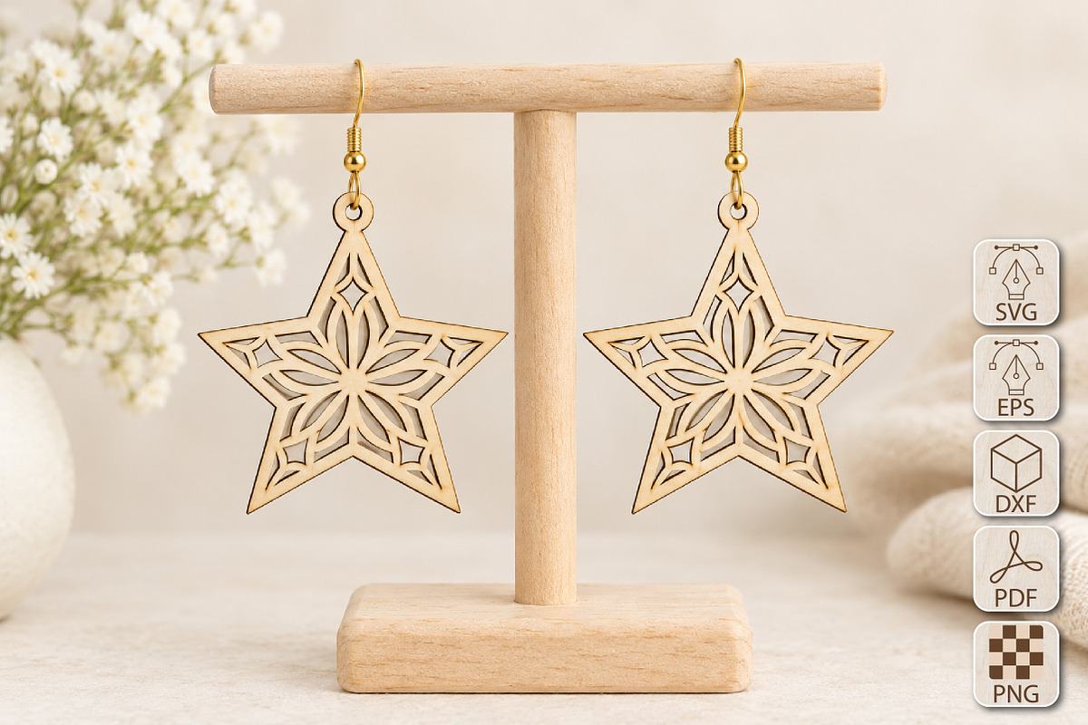 Christmas Star Earrings Laser Cut, an Object Graphic by Canvas Craft (Photo 1 of 3)