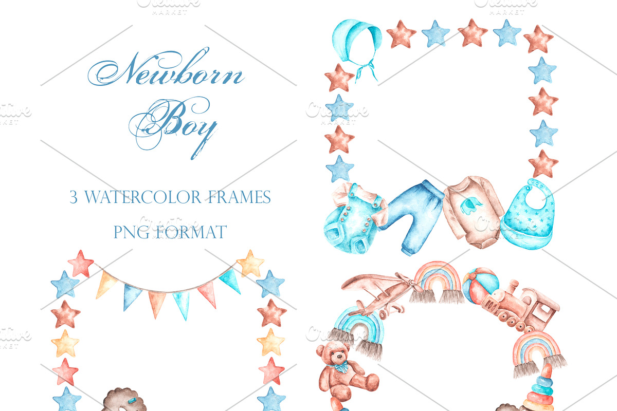 Baby boy watercolor set. Birthday., an Illustration by SabinaWatercolorArt (Photo 4 of 15)