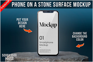 Phone Mockup on Stone Surface PSD, an iPhone Mockup by Bruno's Shop