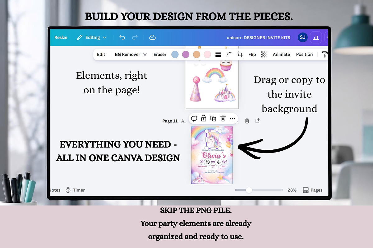 Unicorn Party Invite MEGA Design Kit, an Invitation Template by Sunny Jar Designs (Photo 3 of 4)