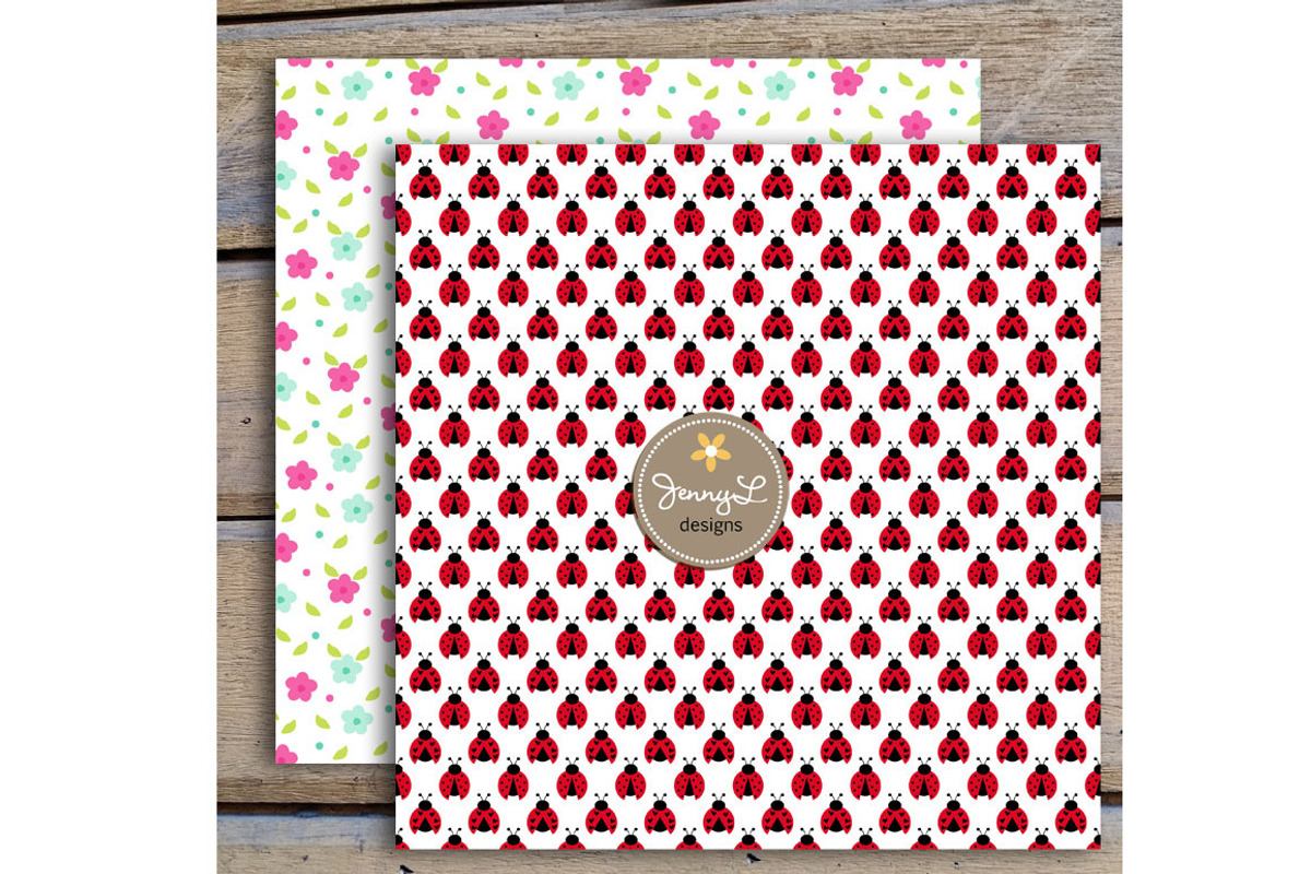 Spring Lady Bug Digital Paper Clipar, a Pattern Graphic by JennyL Designs (Photo 4 of 4)