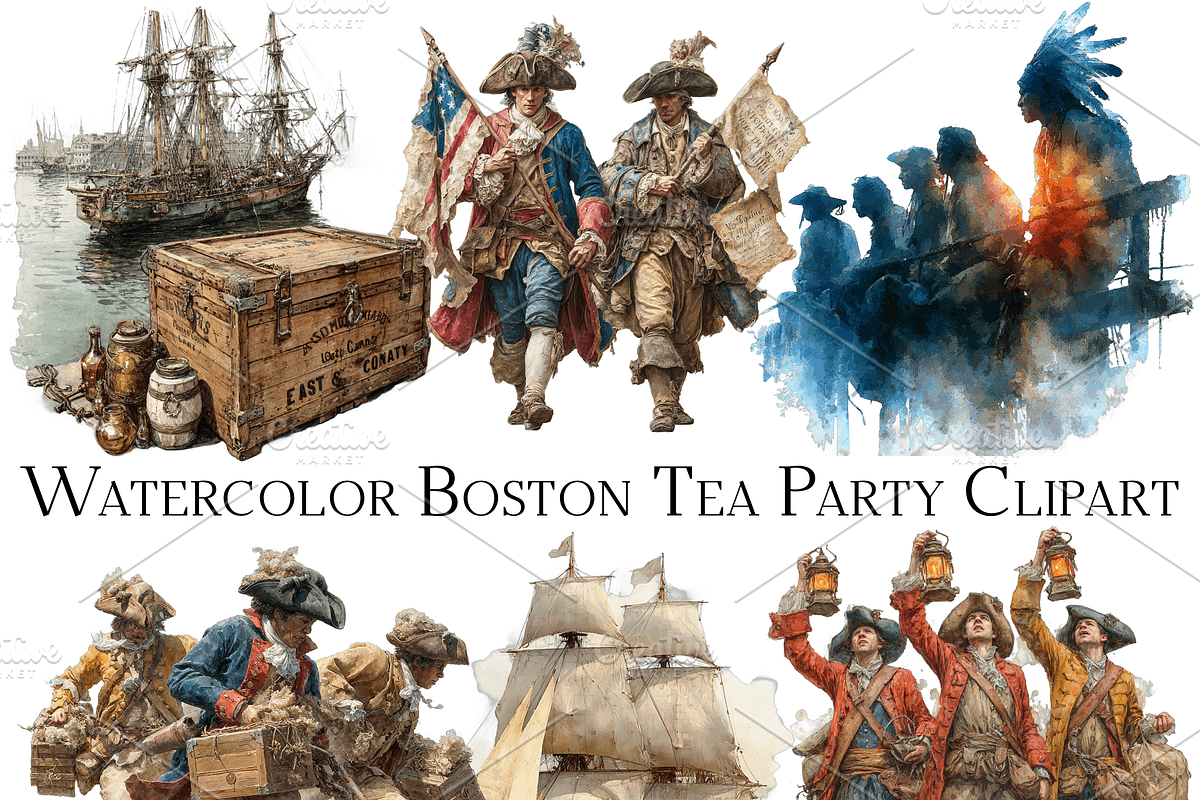 Watercolor Boston Tea Party Clipart, an Object Graphic by ArtisticTimberStudio (Photo 2 of 2)