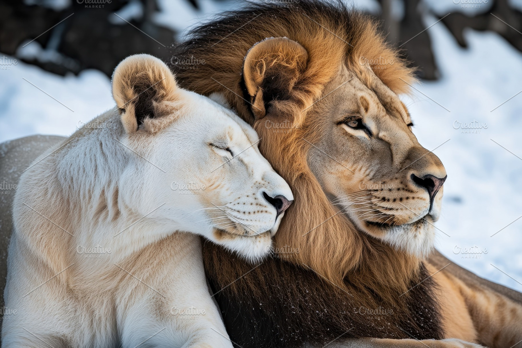 White Lioness and African Lion, an Animal Photo by Virgo Studio