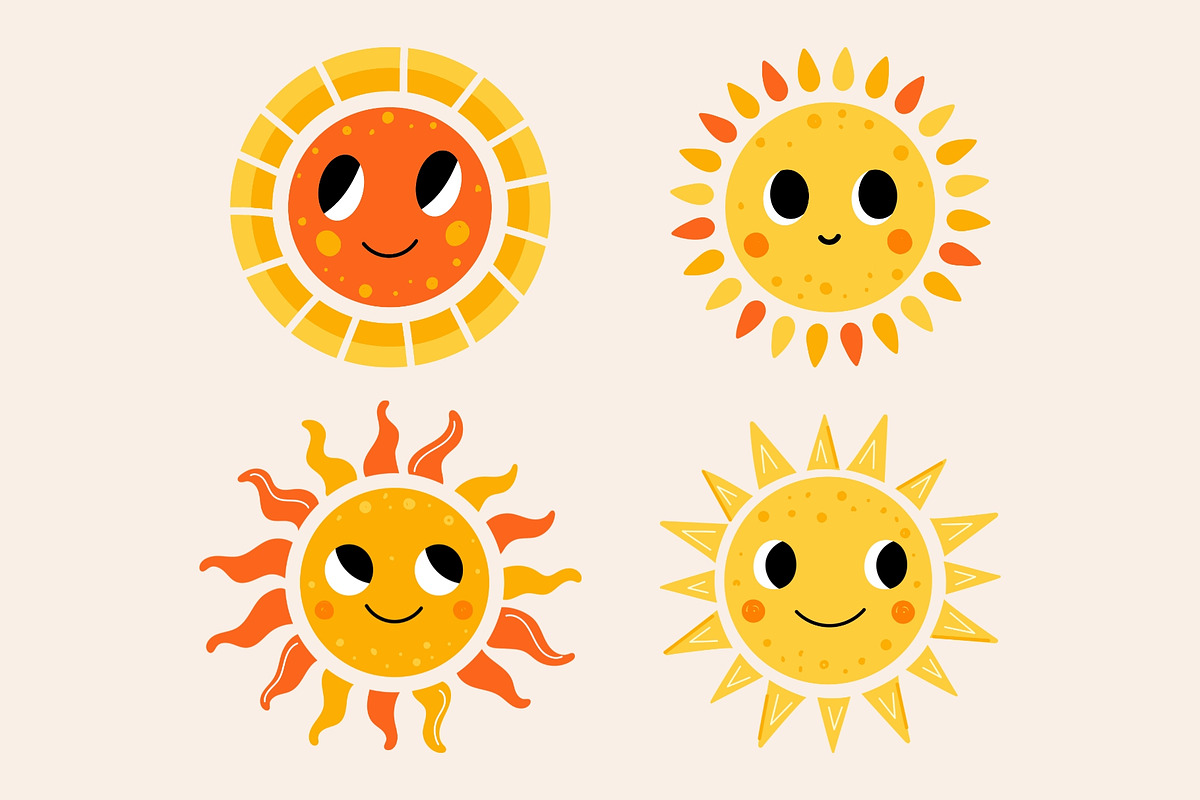 Cute Sun Characters Collection, an Object Illustration by AnbyArt (Photo 2 of 4)