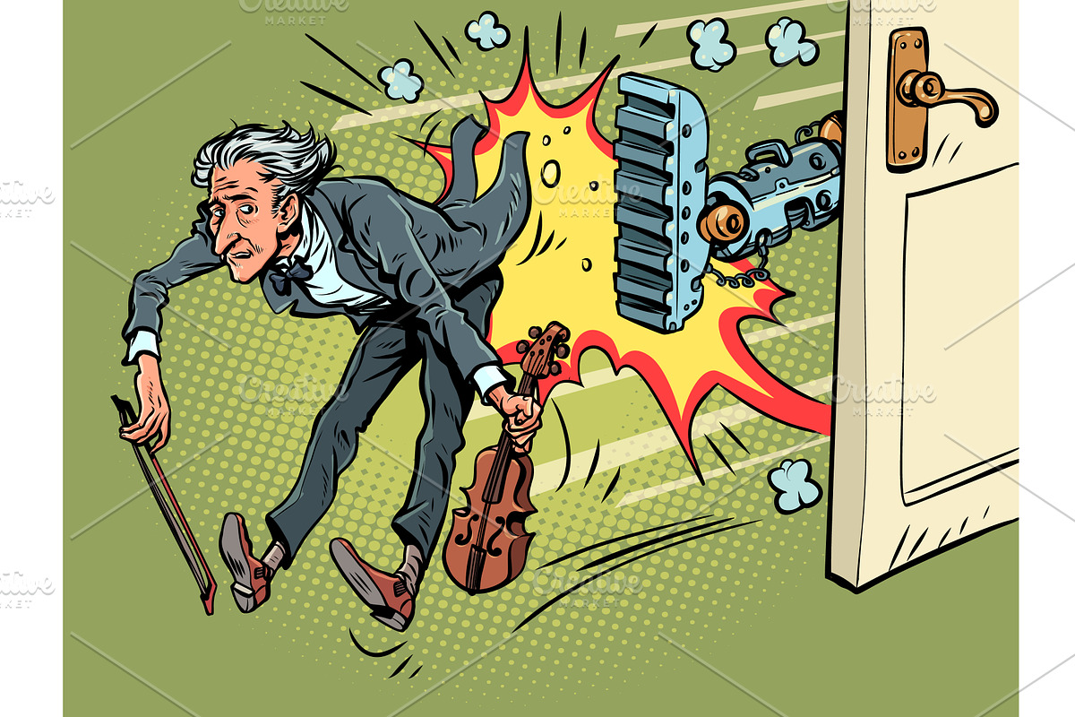 AI takes over jobs. The musician is, an Illustration by rogistok